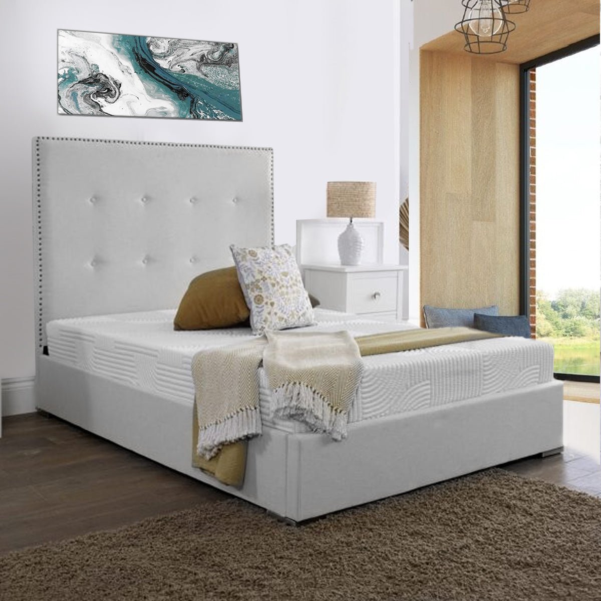 Aria Cream Fabric Upholstered Bed Frame - Sam Beds