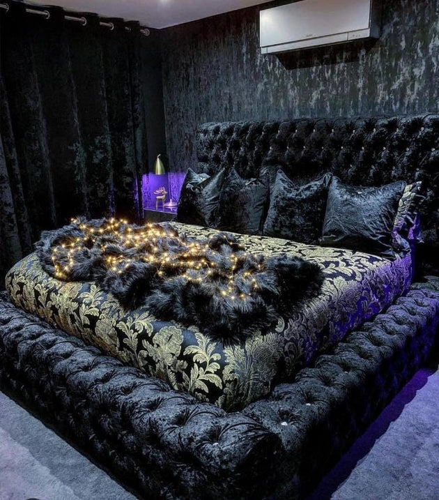 Bespoke Black Crush Velvet Ambassador Bed Frame - Sam Beds