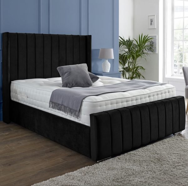 Elisa Ottoman Panel Wing Plush Velvet Upholstered Storage Bed Frame - Sam Beds