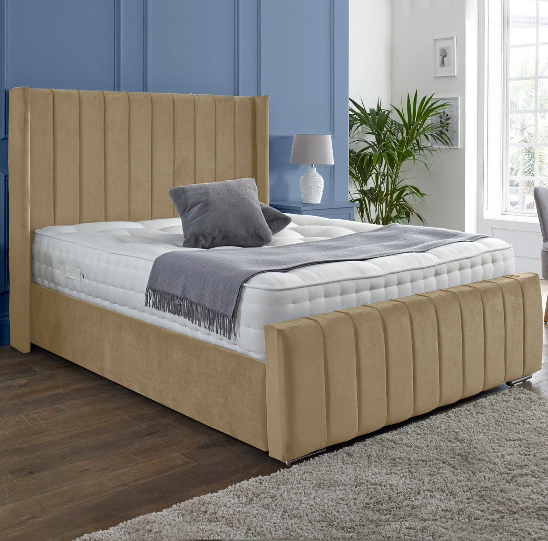 Elisa Panel Wing Plush Velvet Upholstered Bed Frame - Sam Beds