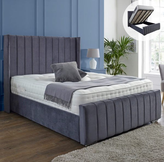 Elisa Panel Wing Plush Velvet Upholstered Bed Frame - Sam Beds