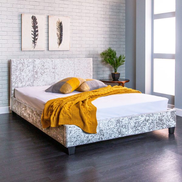 Emma Modern Italian Silver Fabric Bed Frame - Sam Beds