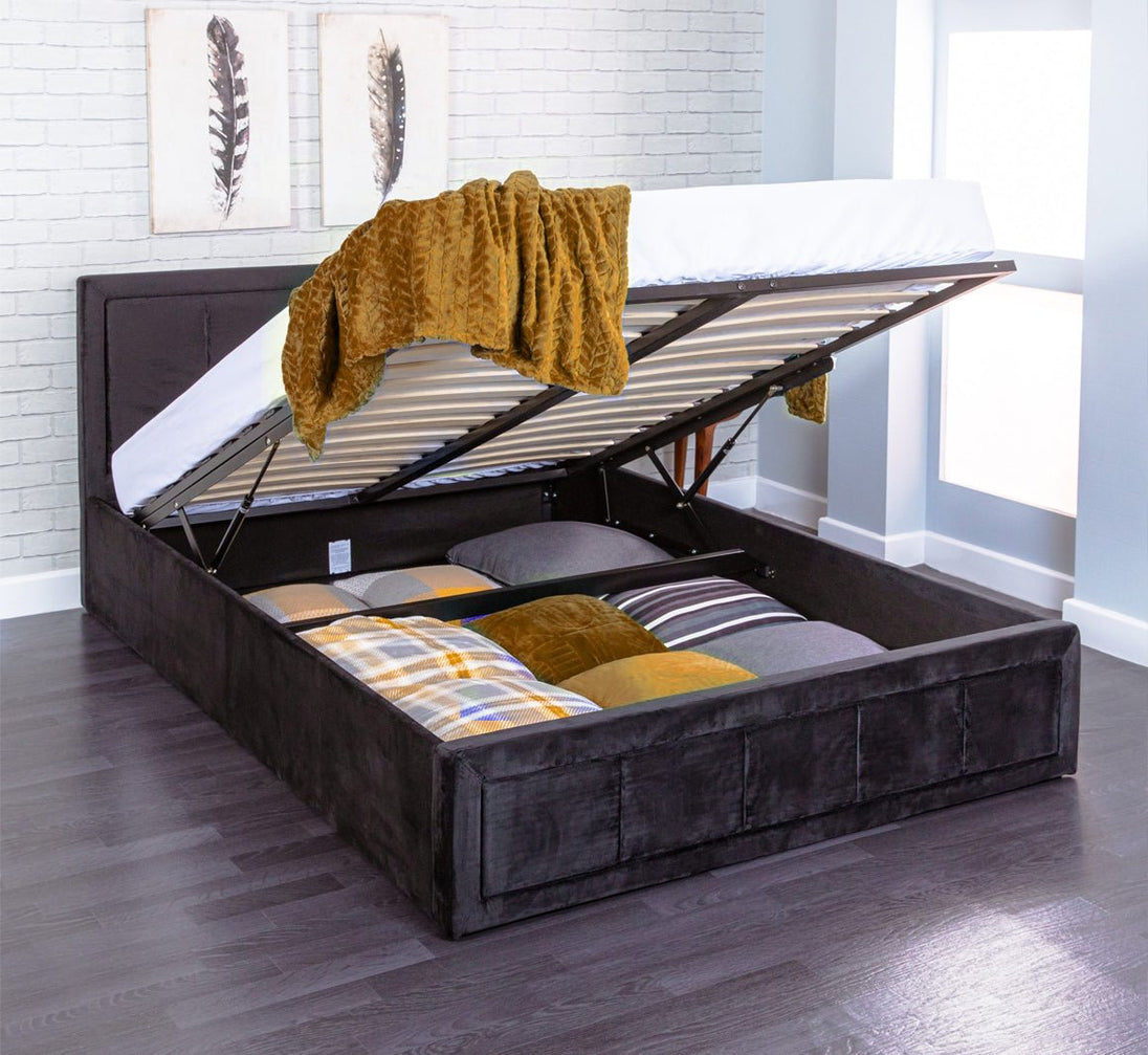 Gia Ottoman Gas Lift Fabric Storage Bed - Sam Beds