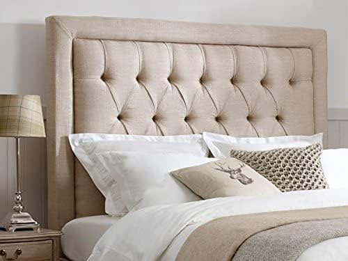 HEADBOARD WITH FABRIC BUTTONS IN LINEN FABRIC IN 36" HEIGHT (BEIGE, Single/90CM) - Sam Beds