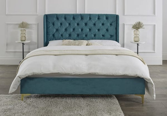 Valentina Plush Blue Teal Upholstered Bed Frame - Sam Beds