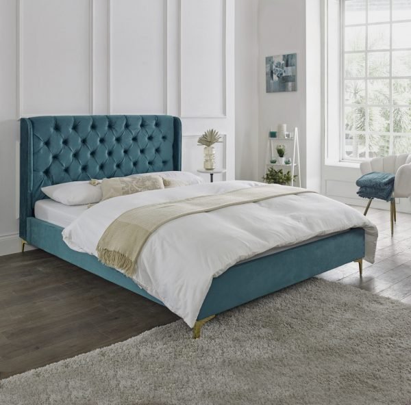 Valentina Plush Blue Teal Upholstered Bed Frame - Sam Beds